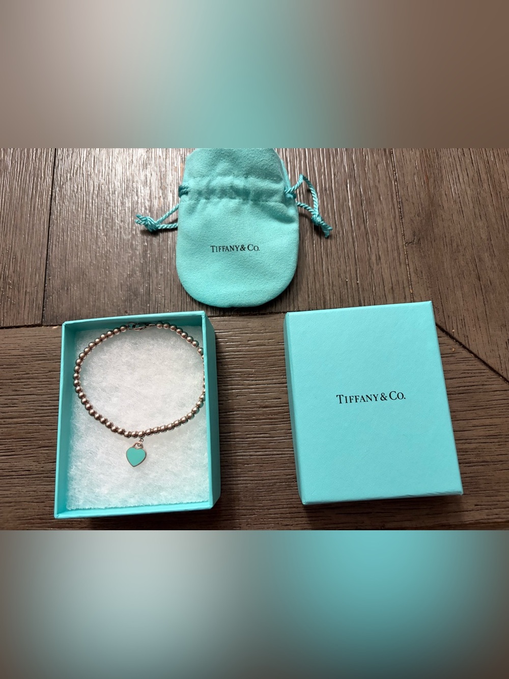 Tiffany Blue Heart Tag Bead Bracelet